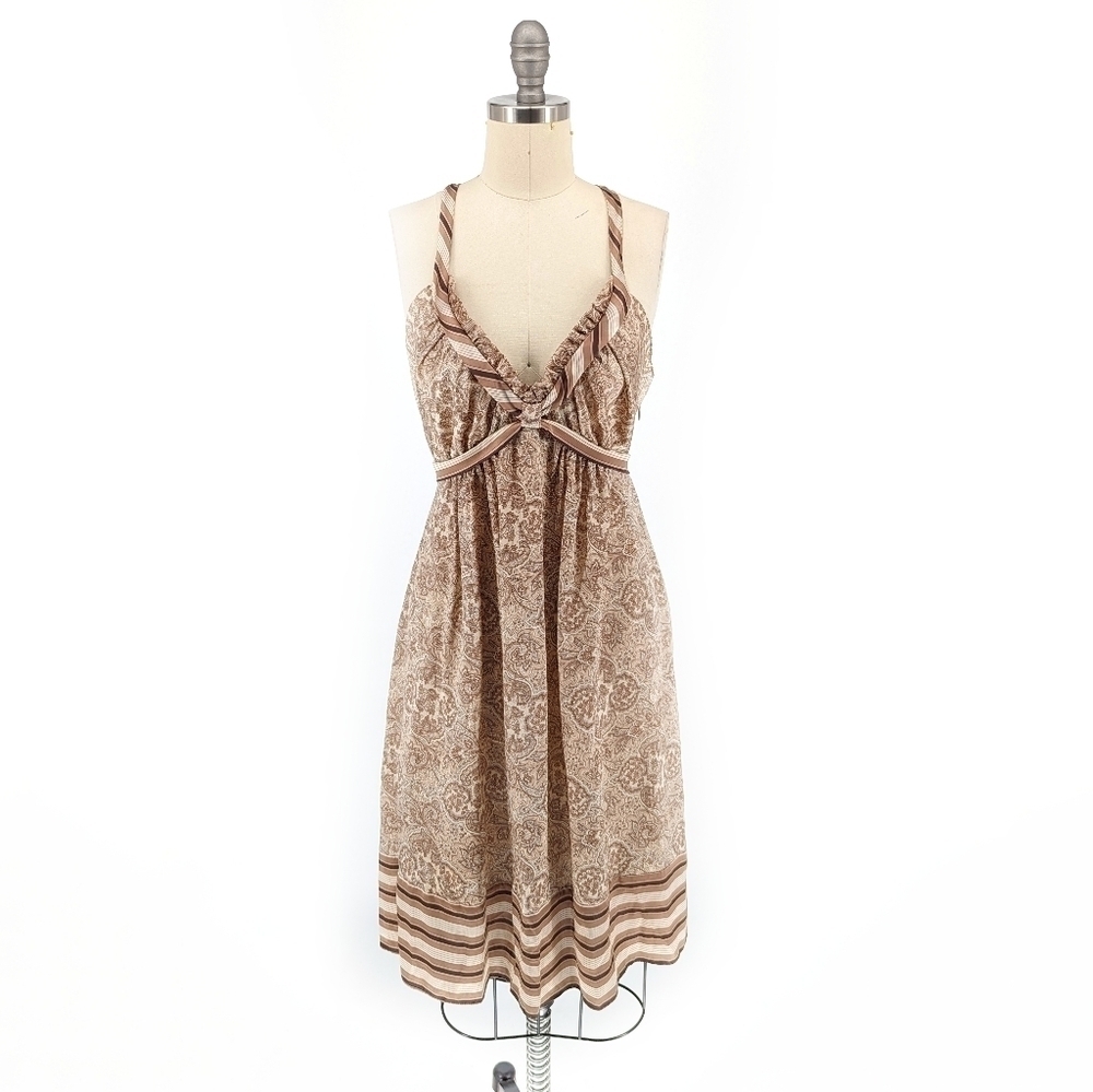 BCBGMaxazria Paisley Silk Satin Dress Tan S 90s y2k retro hippie western summer
